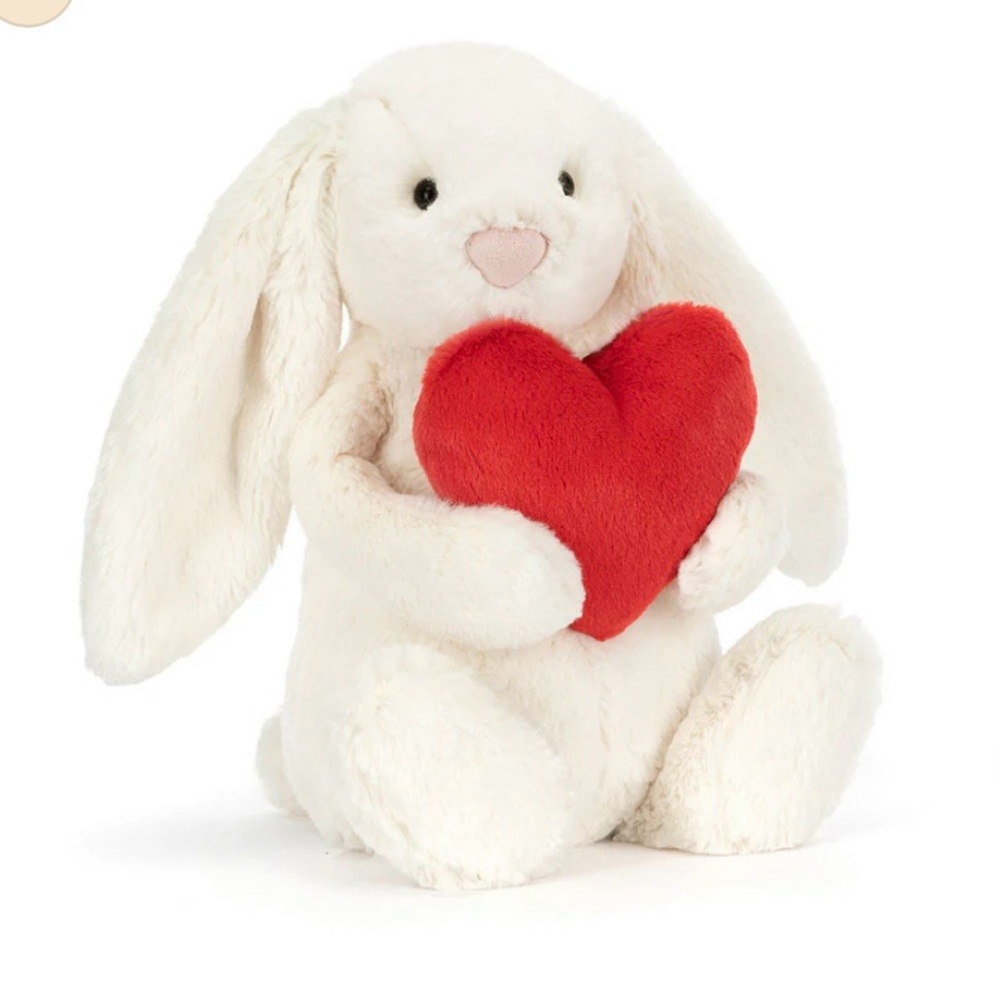 Jellycat Bashful Red Love Heart Bunny Medium (12") with Dust Cover